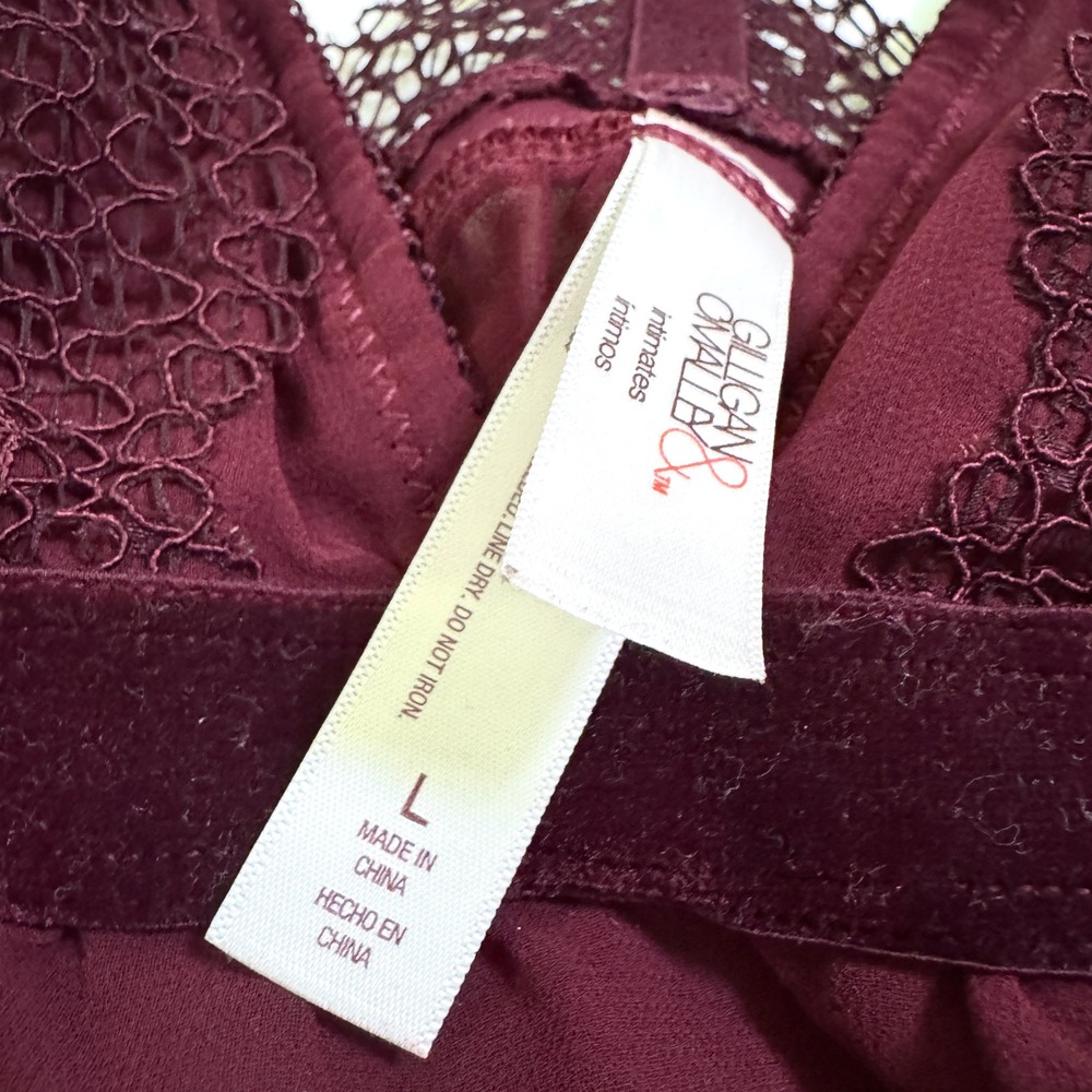 Gilligan & O'Malley Babydoll Large Burgundy Lace Velvet T-Back Chemise Lingerie - Picture 3 of 5